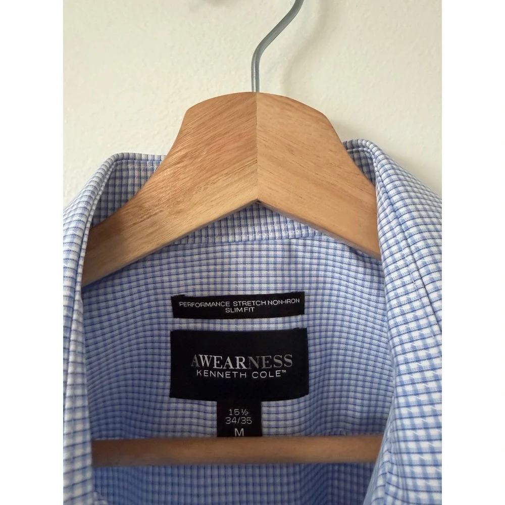 Awearness Kenneth Cole Slim Fit Check Dress Shirt – Blue Men's 15.5 34/35 – NWT